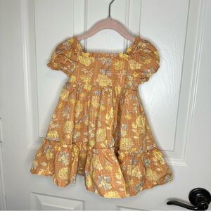 Joie Orange Yellow 100% Cotton Floral Ruffle Dress Sz 18M Cottagecore Bohemian